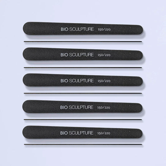 Bio Sculpture Gel Small Black Files 150/220 Grit Pack of 10 – vegan, dual-grit black nail files for precise shaping and smoothing of natural and gel nails