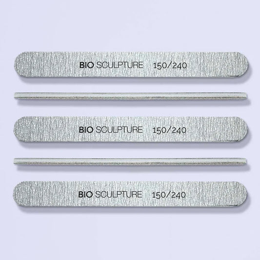 Bio Sculpture Zebra File/Buffer 150/240 Grit Pack of 5 – vegan, dual-grit nail files and buffers for gentle shaping and smoothing of natural and gel nails